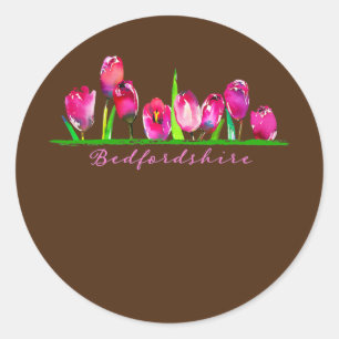 Bedfordshire UK Watercolor Tulips Women Girls Runt Klistermärke