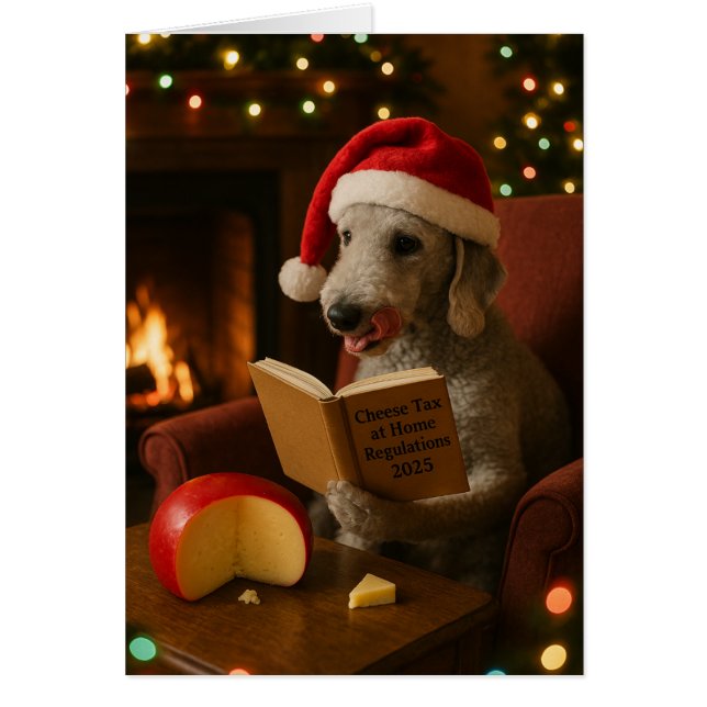 Bedlington Terrier 'Cheese Tax' Christmas card Hälsningskort (Framsidan)