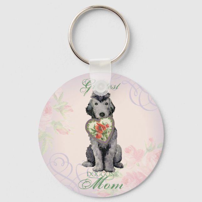 Bedlington Terrier Heart Mamma Keychain Nyckelring (Framsida)