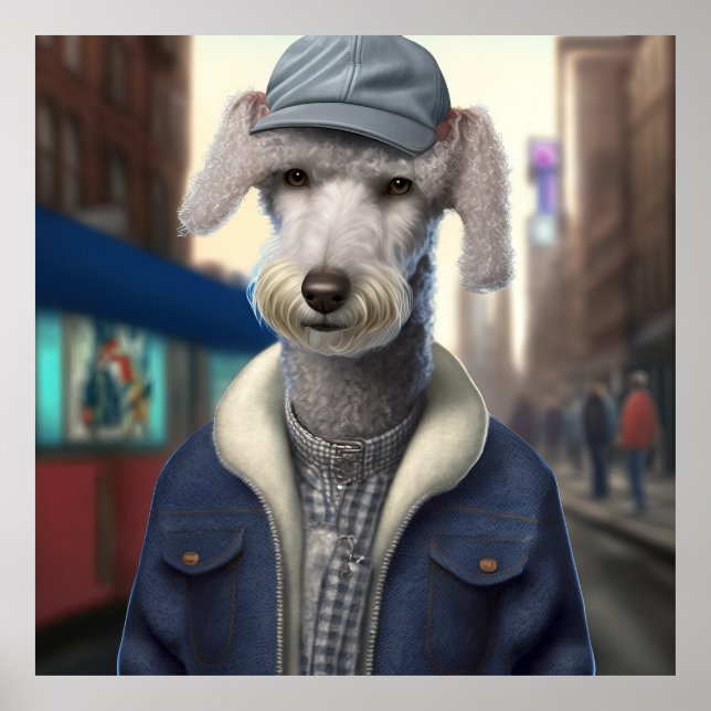 Bedlington Terrier Hipster Hund Poster (Framsidan)