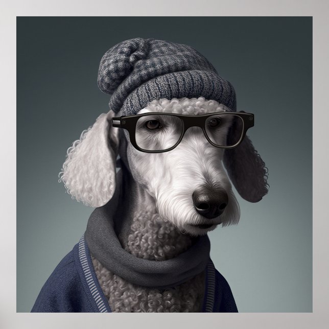 Bedlington Terrier Hipster Hund Poster (Framsidan)
