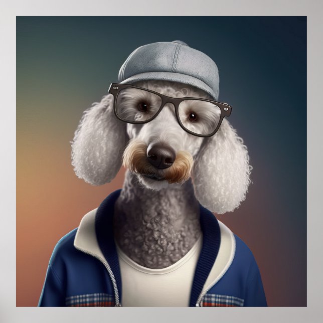 Bedlington Terrier Hipster Hund Poster (Framsidan)