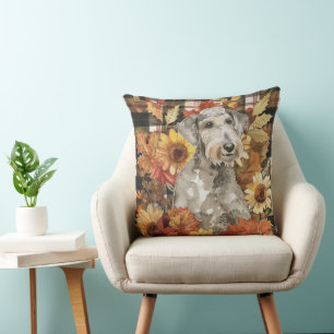 Bedlington Terrier Hund Fall Watercolor Flowers Kudde