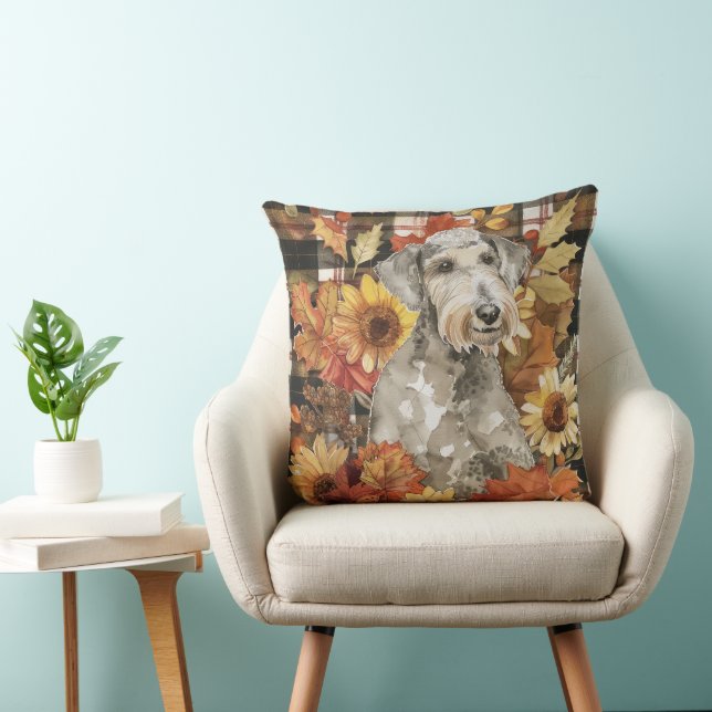 Bedlington Terrier Hund Fall Watercolor Flowers Kudde (Stol)