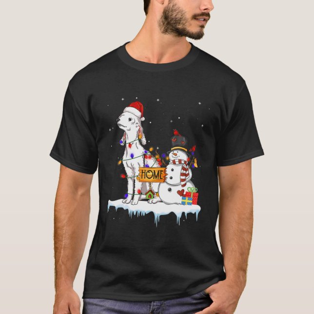 Bedlington Terrier Hund jul Snögubbe Julafton Ligh T Shirt (Framsida)