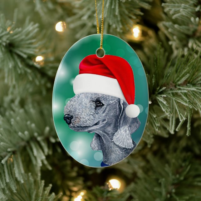 Bedlington Terrier Hund Red Santa Hat jul Julgransprydnad Keramik (Träd)