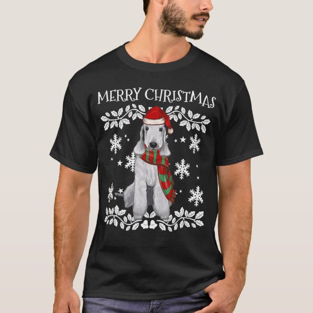 Bedlington Terrier jul Ornament Julafton Santa T Shirt (Framsida)