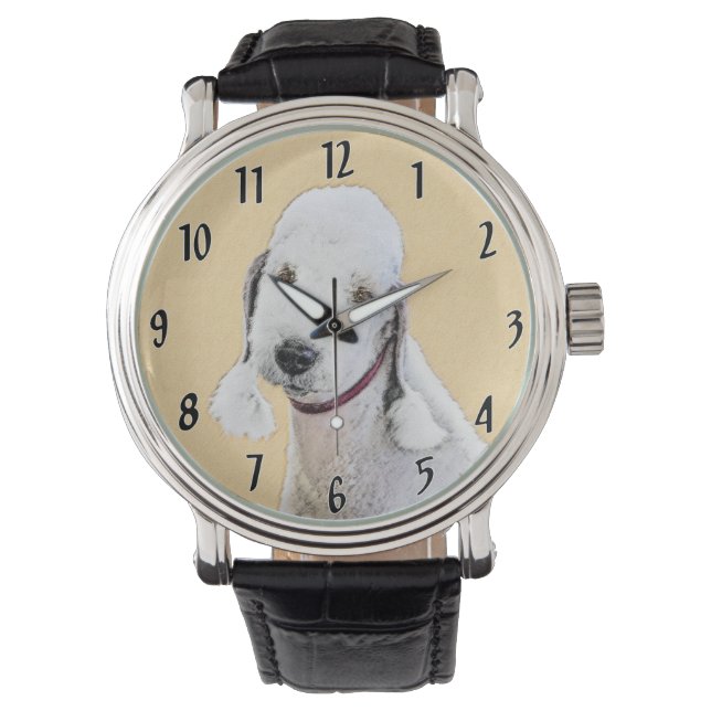 Bedlington Terrier-målning - Original Hund Art Armbandsur (Framsida)