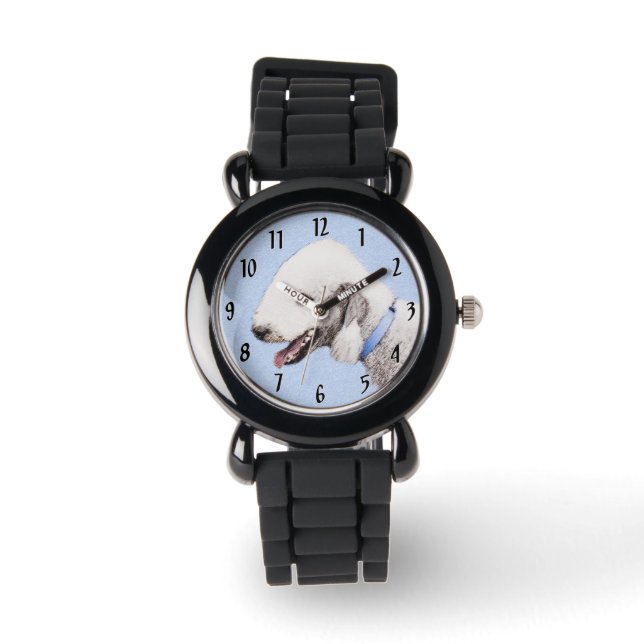 Bedlington Terrier-målning - Original Hund Art Armbandsur (Framsida)