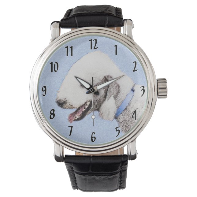 Bedlington Terrier-målning - Original Hund Art Armbandsur (Framsida)