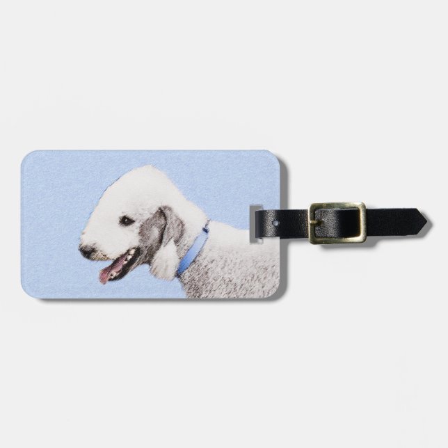 Bedlington Terrier-målning - Original Hund Art Bagagebricka (Horisontell Framsida)
