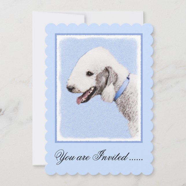 Bedlington Terrier-målning - Original Hund Art Inbjudningar (Framsida)