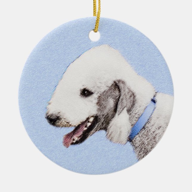 Bedlington Terrier-målning - Original Hund Art Julgransprydnad Keramik (Framsidan)
