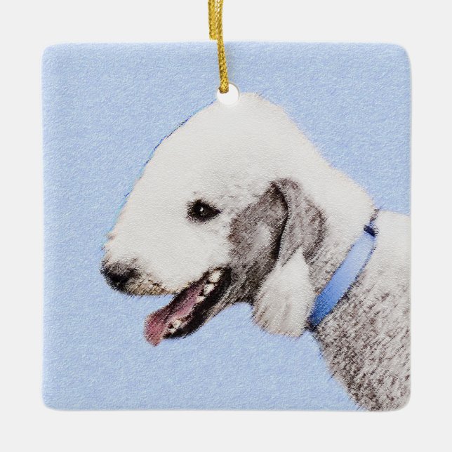 Bedlington Terrier-målning - Original Hund Art Julgransprydnad Keramik (Framsida)