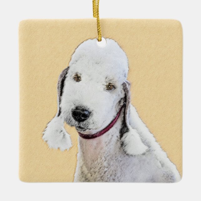 Bedlington Terrier-målning - Original Hund Art Julgransprydnad Keramik (Framsida)