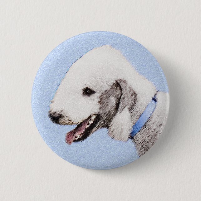 Bedlington Terrier-målning - Original Hund Art Knapp (Framsida)