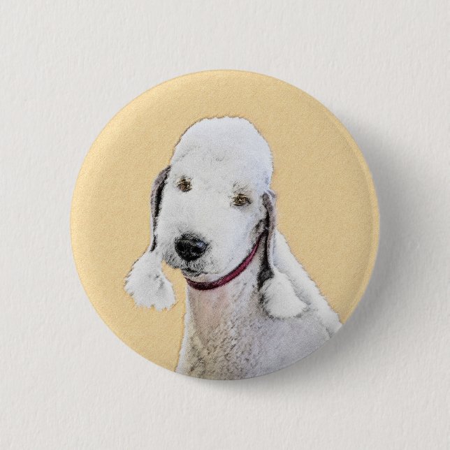 Bedlington Terrier-målning - Original Hund Art Knapp (Framsida)
