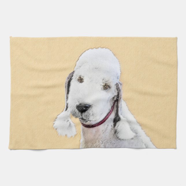 Bedlington Terrier-målning - Original Hund Art Kökshandduk (Horisontell)