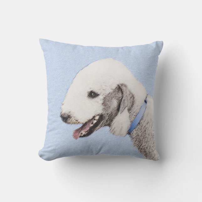 Bedlington Terrier-målning - Original Hund Art Kudde (Framsida)