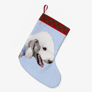 Bedlington Terrier-målning - Original Hund Art Liten Julstrumpa