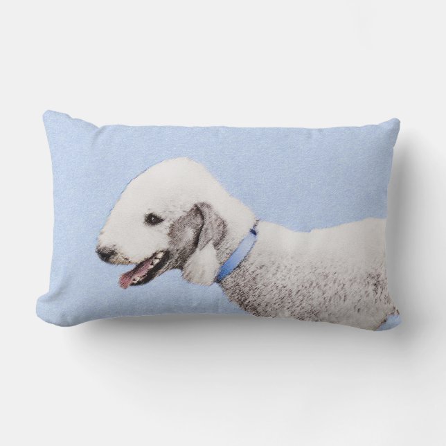 Bedlington Terrier-målning - Original Hund Art Lumbarkudde (Framsida)