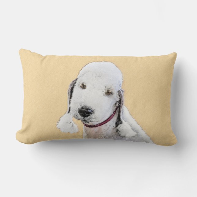 Bedlington Terrier-målning - Original Hund Art Lumbarkudde (Framsida)