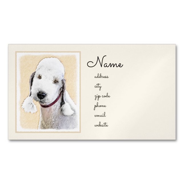Bedlington Terrier-målning - Original Hund Art Magnetiska Visitkort (Framsida)