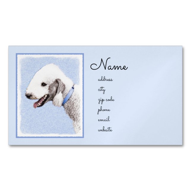Bedlington Terrier-målning - Original Hund Art Magnetiska Visitkort (Framsida)