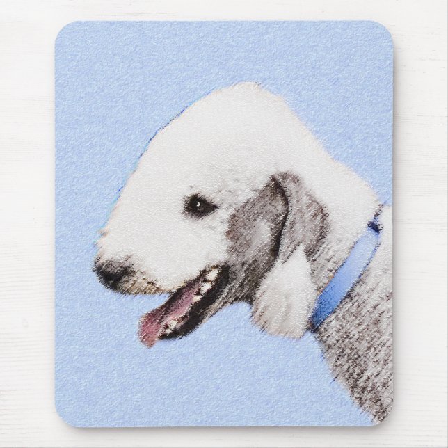 Bedlington Terrier-målning - Original Hund Art Musmatta (Framsidan)
