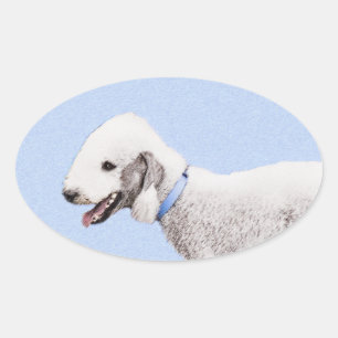 Bedlington Terrier-målning - Original Hund Art Ovalt Klistermärke