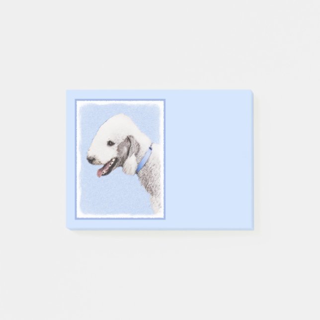 Bedlington Terrier-målning - Original Hund Art Post-it Block (Framsida)