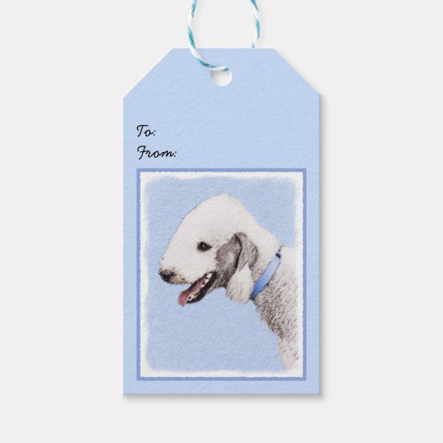 Bedlington Terrier-målning - Original Hund Art Presentetikett (Framsidan)