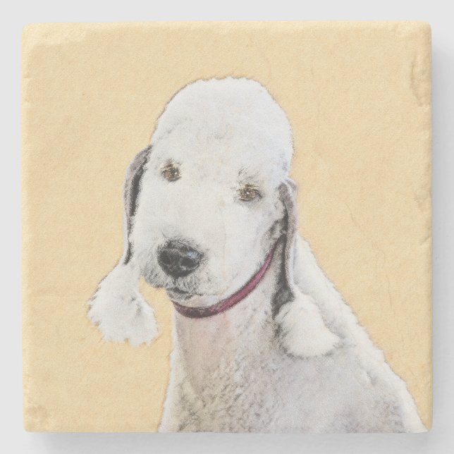 Bedlington Terrier-målning - Original Hund Art Stenunderlägg (Framsidan)