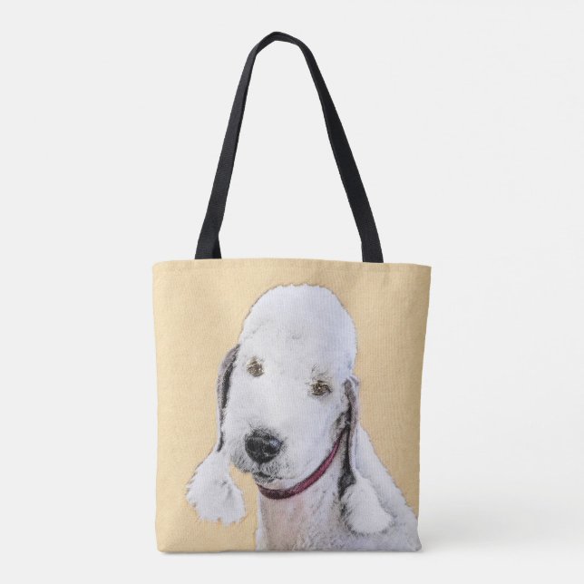 Bedlington Terrier-målning - Original Hund Art Tygkasse (Baksida)