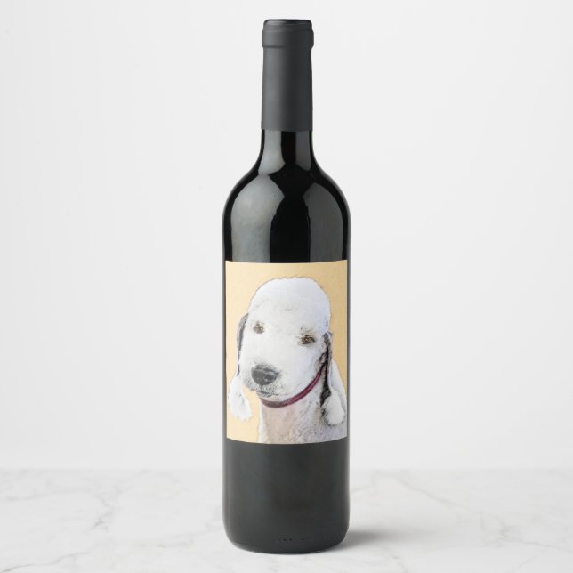 Bedlington Terrier-målning - Original Hund Art Vinflaska Etikett (Framsida)