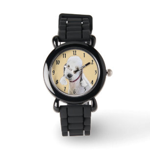 Bedlington Terrier-målning - Original hundkonst Armbandsur