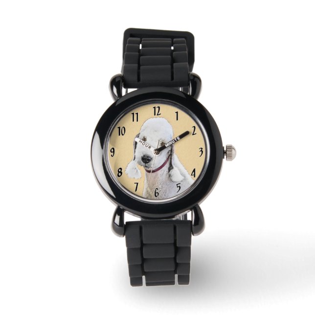 Bedlington Terrier-målning - Original hundkonst Armbandsur (Framsida)