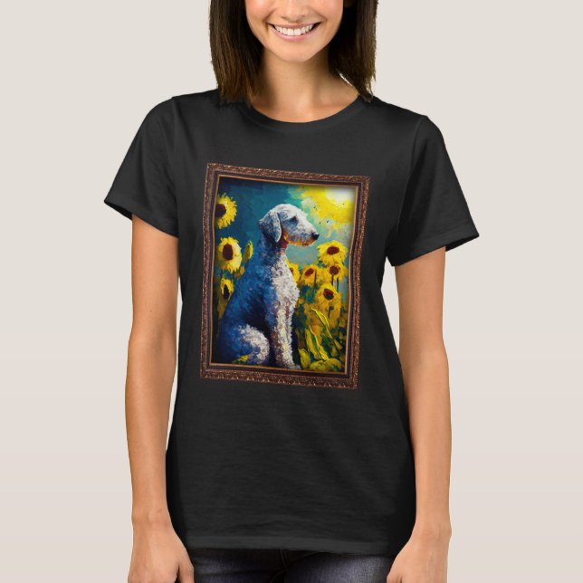 Bedlington Terrier Painting Sunflower Flower Mom W T Shirt (Framsida)