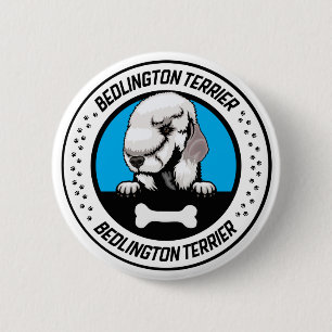 Bedlington Terrier Peeking Illustration Badge Knapp