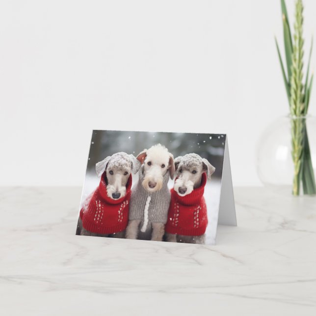 Bedlington Terriers in jul Sweaters Card Kort (Framsida)