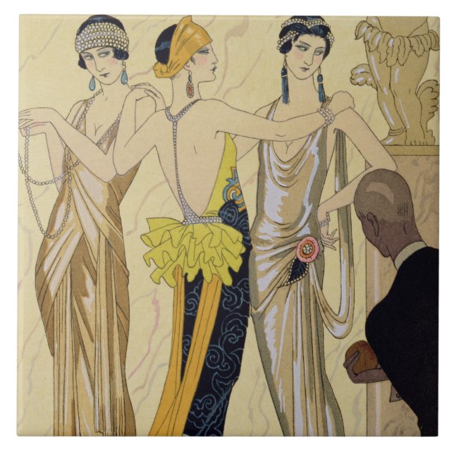 Bedömningen av Paris, 1920-30 (pochoirtrycket) Kakelplatta (Framsidan)