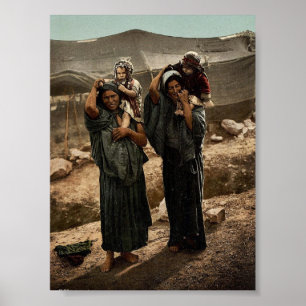 Bedouiner och barn utanför tält, Heliga Land sälls Poster
