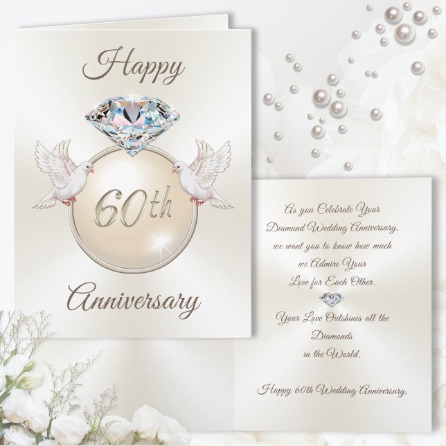 Bedöva 60th bröllopsdagkort i 3 storleksanpassar kort (Personalised Diamond Wedding Anniversary Cards. Type in, 60th wedding anniversary wishes for Friends)