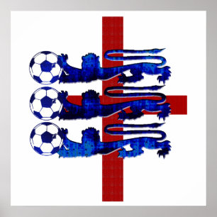Bedöva England fotboll klumpa ihop sig 3 lejon Poster