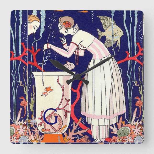 BEDÖVA LITE FISKEN, SKÖNHETMODEMONOGRAM FYRKANTIG KLOCKA (Framsida)