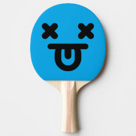 Bedövad Tunga Ut Ansikte Blå Pingisracket