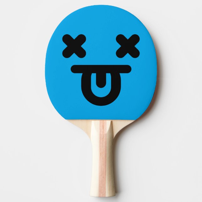 Bedövad Tunga Ut Ansikte Blå Pingisracket (Framsidan)
