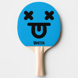 Bedövad Tunga Ut Ansikte Blått med Namn Pingisracket
