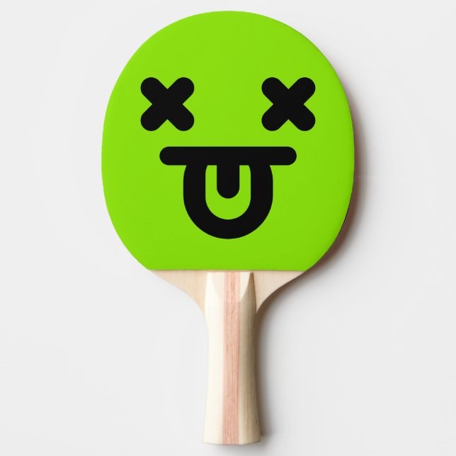 Bedövad Tunga Ut Ansikte Grön Pingisracket (Framsidan)