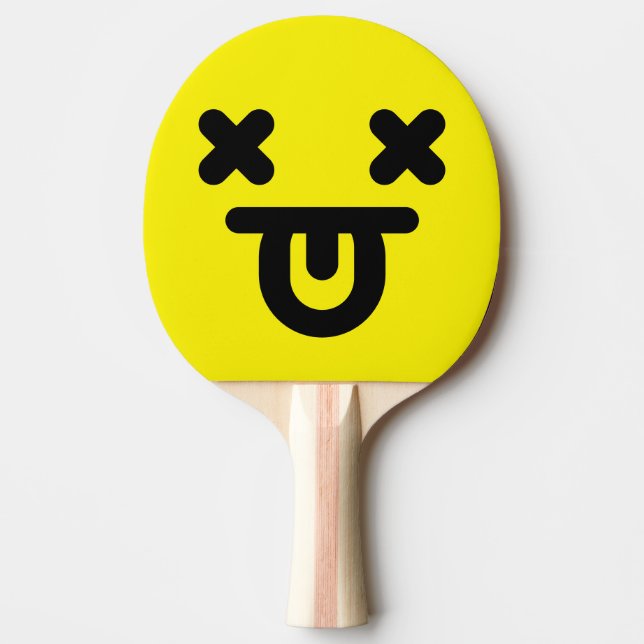 Bedövad Tunga Ut Ansikte Gult Pingisracket (Framsidan)